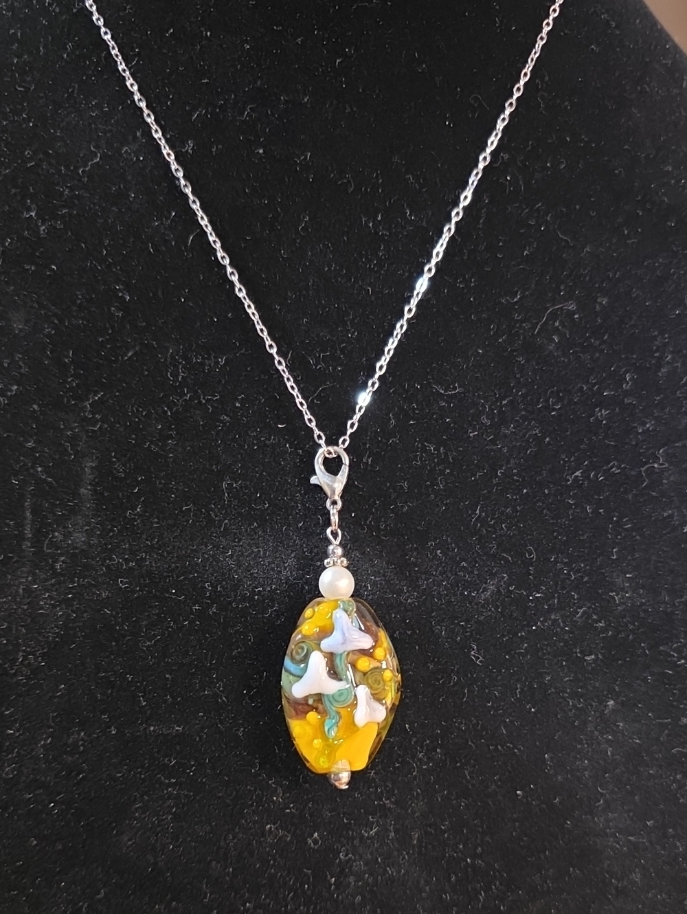 Handmade Yellow Mushroom Murano Glass Pendant Necklace